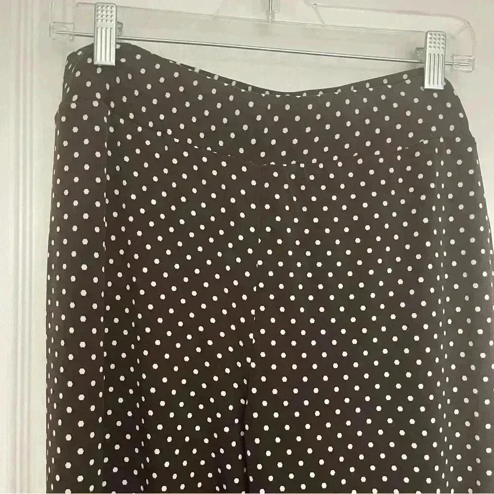 Susan Graver Full Elastic Waist Pants | Brown with White Polka Dots - Picture 3 of 6